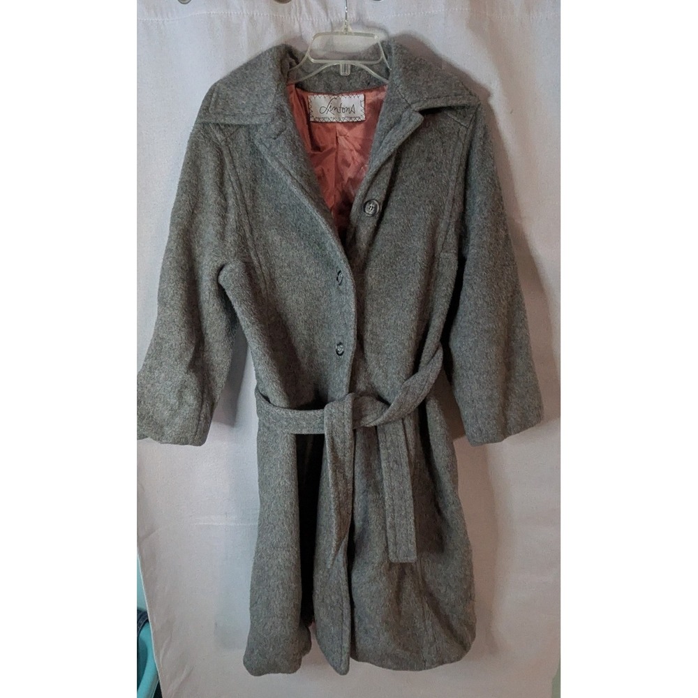 Gallant Lintons Vintage Wrap Coat Womens M Gray Fair Wool Blend Belted Paris NY